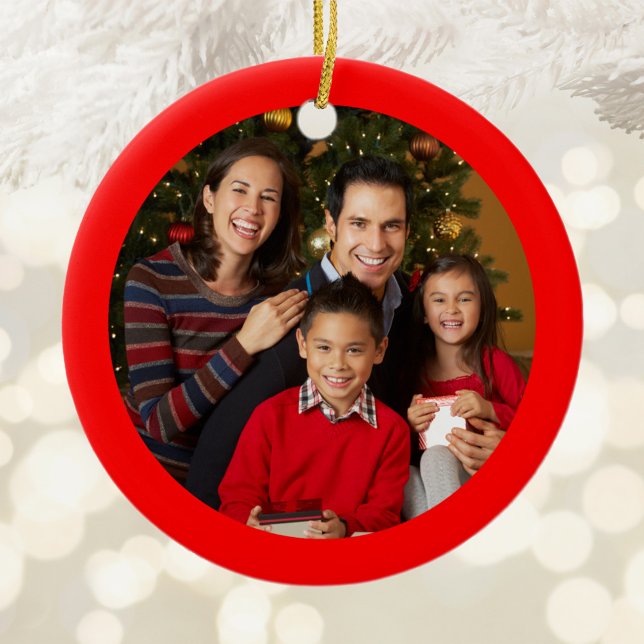 Red Gräns Photo Julgransprydnad Keramik (Red Framed Round Ornament)
