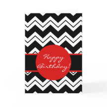 Red Graphic Black & White Zizzag Chevron Birthday