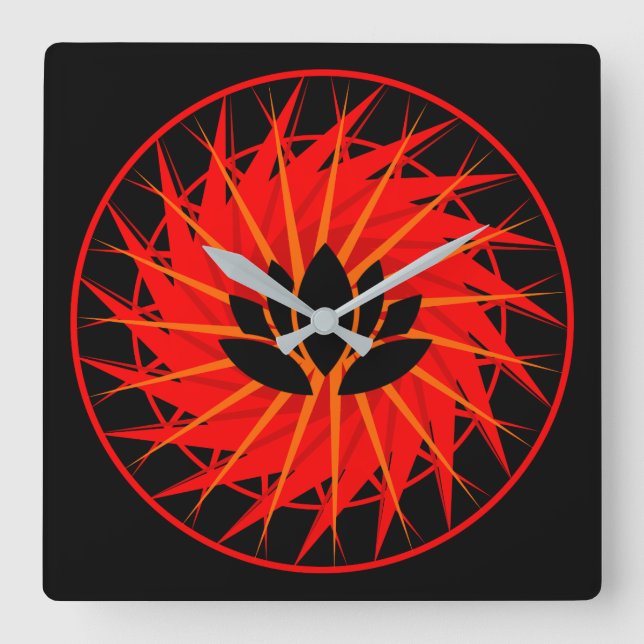 Red Graphic Lotus Fyrkantig Klocka (Framsida)