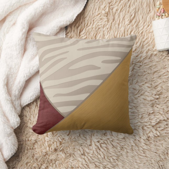 Red Graphic Suede Brushed Guld Print Taupe Zebra Kudde (Filt)