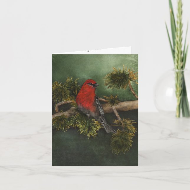 Red Gräs Grosbeak Bullfinch Bird Greeting Card Kort (Framsida)