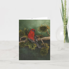 Red Gräs Grosbeak Bullfinch Bird Greeting Card Kort
