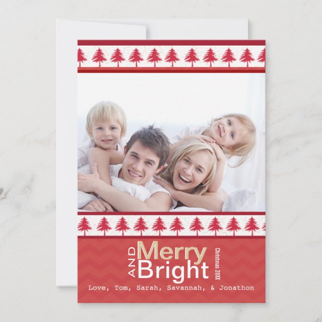 Red Gräs Träd Merry och Bright Family Photo Card Julkort (Framsida)