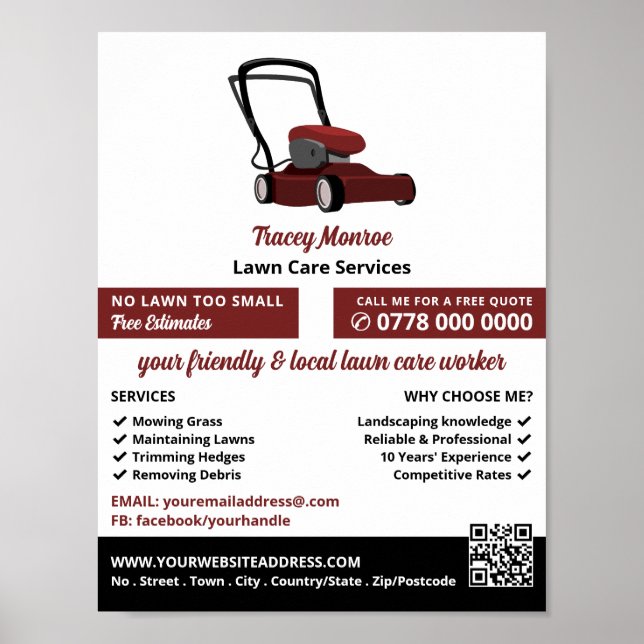 Red Gräsmatta-Mower, Gräsmatta Care Services Poster (Framsidan)