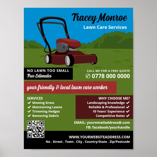 Red Gräsmatta-Mower Scene, Gräsmatta Care Services Poster (Framsidan)