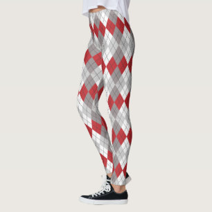 Red Grått Argyle Mönster Leggings