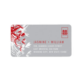Red & Grått Bamboo Löv Chinese Bröllop Adress L Adressetikett