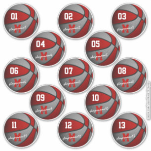 Red grått basketball anpassningsbar-spelare namn klistermärken