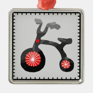 Red Grått Black Bicycle Kids Square Metall Ornamen Julgransprydnad Metall