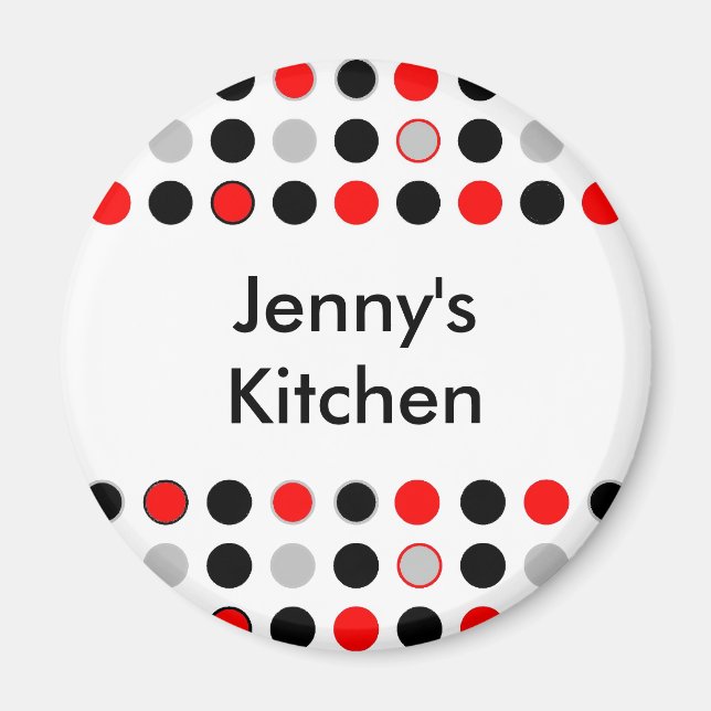 Red Grått Black Dots Kitchen Magnet (Framsidan)