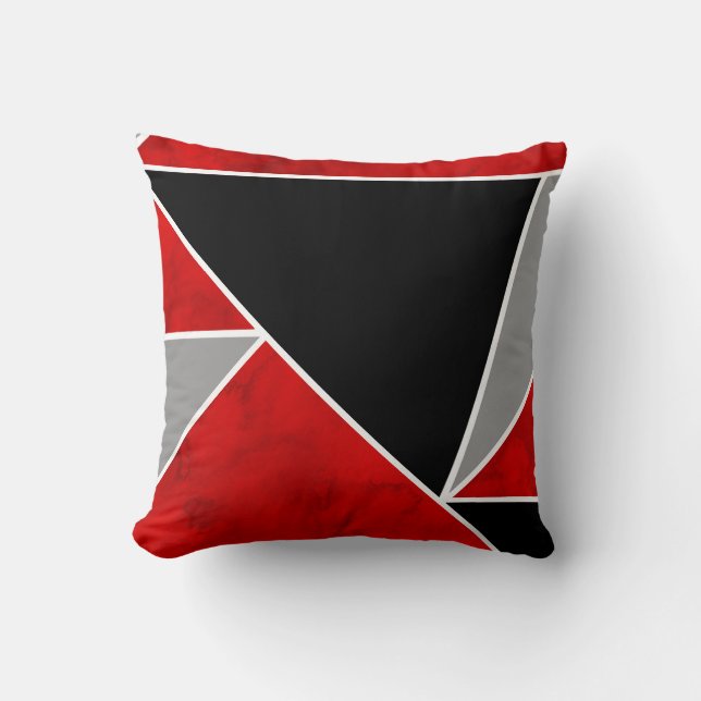Red Grått Black Färg Block Geometric Kudde (Framsida)