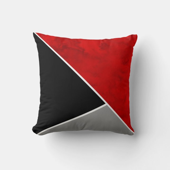 Red Grått Black Färg Block Kudde (Framsida)