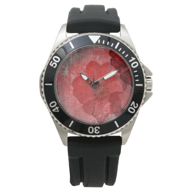 Red Grått Black Grunge Digital Graphic Art Design Armbandsur (Framsida)