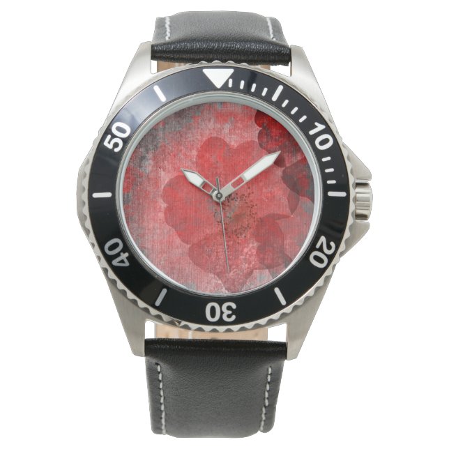 Red Grått Black Grunge Digital Graphic Art Design Armbandsur (Framsida)