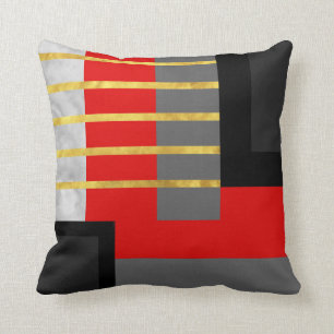 Red Grått Black Guld Stripe Block Kudde