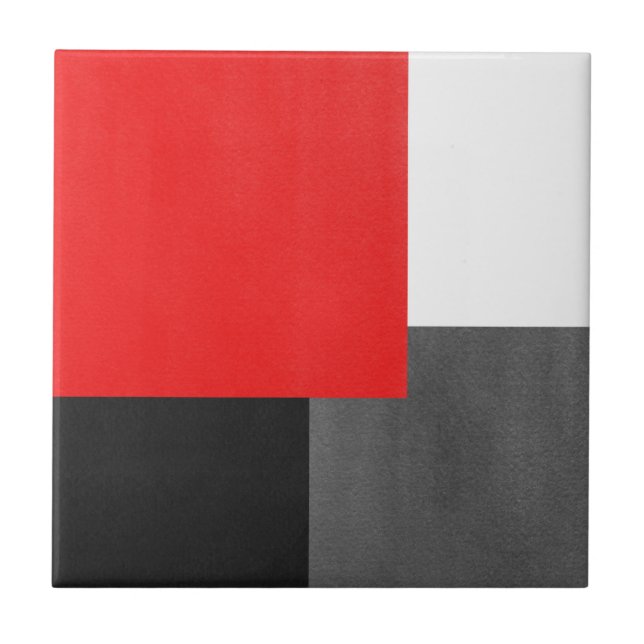 Red Grått Black och White Geometric Block Kakelplatta (Framsidan)