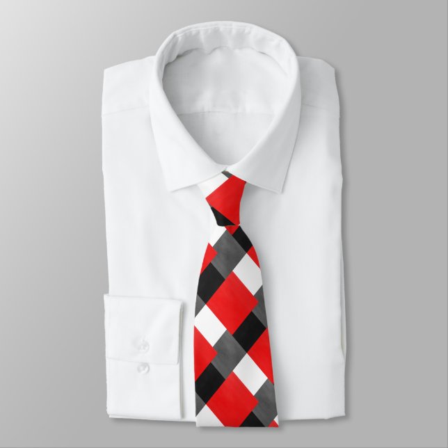 Red Grått Black och White Geometric Färg Block Slips (Bunden)