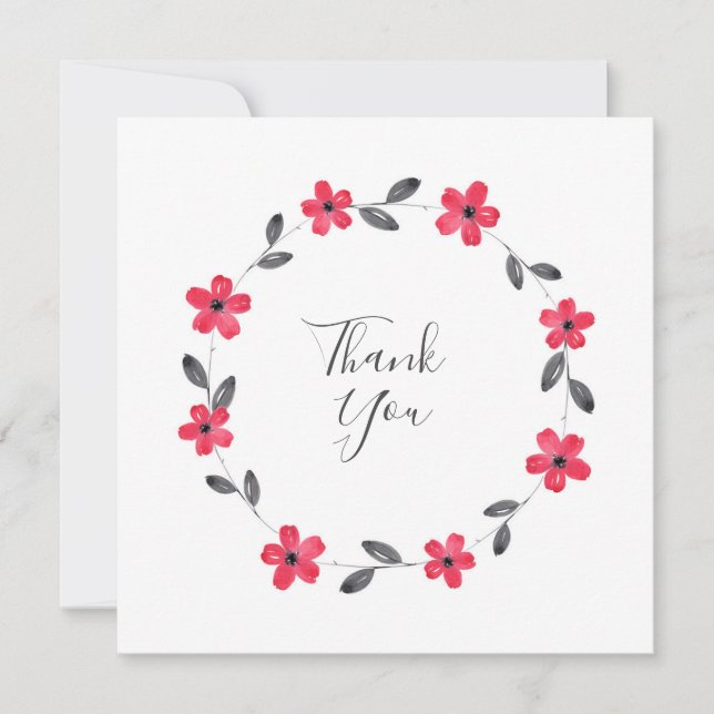 Red Grått Black Watercolor Blommigt Wandeans Tack Kort (Framsida)