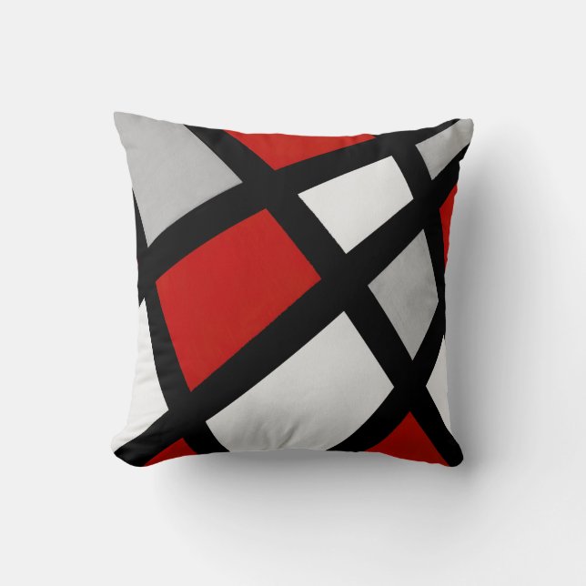 Red Grått Black White Geometric Kudde (Framsida)