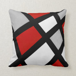 Red Grått Black White Geometric Kudde