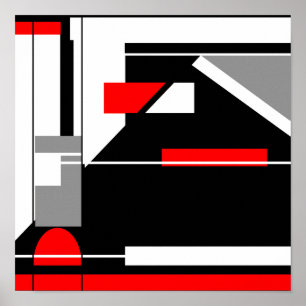 Red Grått Black White Geometric MCM-liknande desig Poster