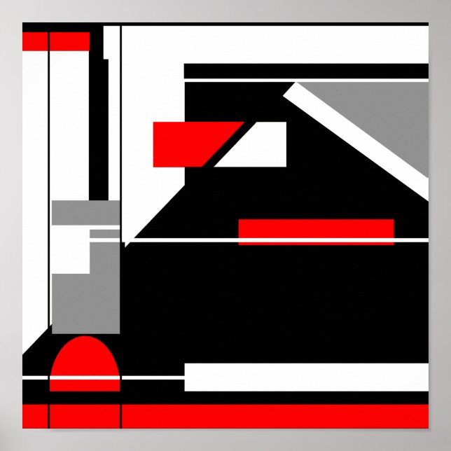Red Grått Black White Geometric MCM-liknande desig Poster (Framsidan)