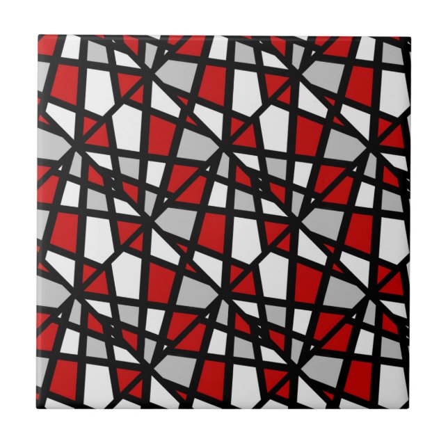 Red Grått Black White Geometric Mönster Kakelplatta (Framsidan)