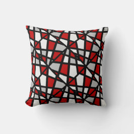 Red Grått Black White Geometric Mönster Kudde