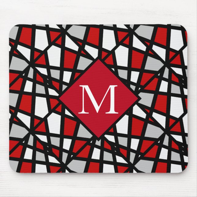 Red Grått Black White Geometric Mönster Musmatta (Framsidan)