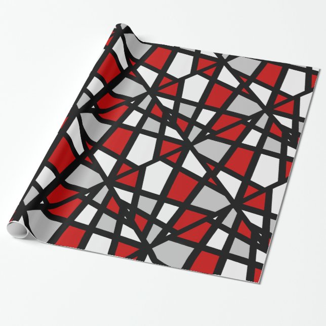 Red Grått Black White Geometric Mönster Presentpapper (Utrullad)