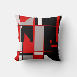 Red Grått Black White Geometric Mosaic-like Design Kudde