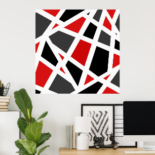 Red Grått Black White Geometric Poster