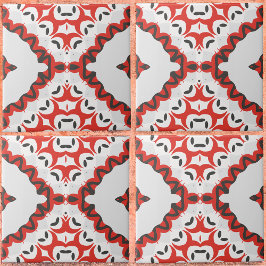 Red Grått Black & White Modern Ethnic Geometric Kakelplatta