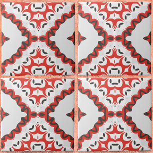 Red Grått Black & White Modern Ethnic Geometric Kakelplatta
