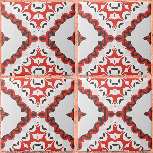 Red Grått Black & White Modern Ethnic Geometric Kakelplatta (Skapare uppladdad)