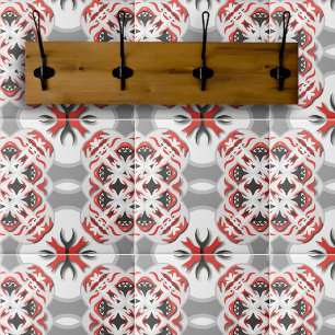 Red Grått Black White Tribal Abstrakt Kaleidoscope Kakelplatta
