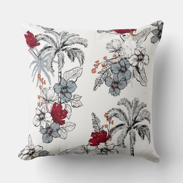 Red/Grått Blommigt Bird Pillow Kudde (Framsida)