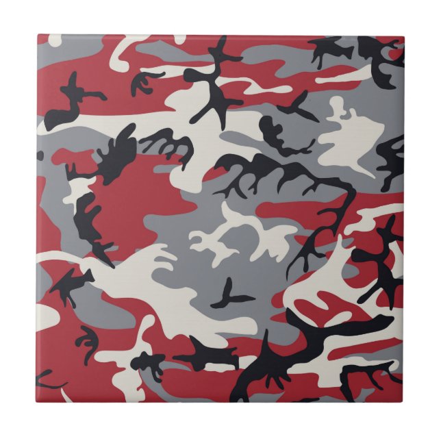 Red Grått Camo Camouflage Mönster Kakelplatta (Framsidan)