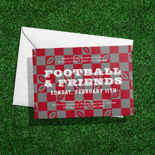 Red Grått Checkerboard Football Game Watch Party Inbjudningar