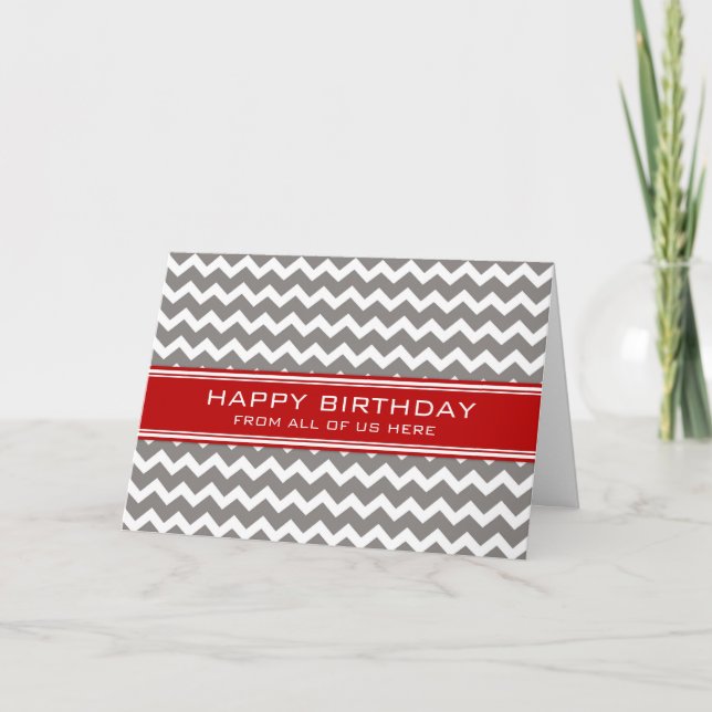 Red Grått Chevron Business från Group Birthday Kort (Framsida)
