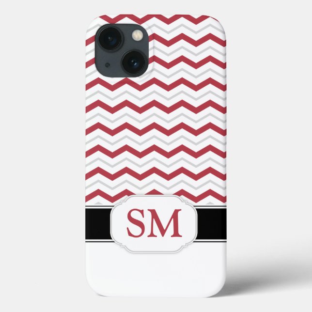 Red & Grått Chevron Monogram iPad 2/3/4 Fodral (Baksida)