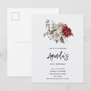 Red Grått & Cream Boho Flower Bouquet Birthday Inbjudan Vykort