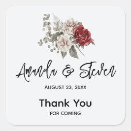 Red Grått & Cream Boho Flower Bouquet Bröllop Fyrkantigt Klistermärke