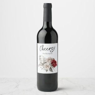 Red Grått & Cream Boho Flower Bouquet Cheers Vinflaska Etikett