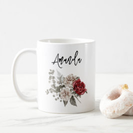 Red Grått & Cream Boho Flower Bouquet Kaffemugg