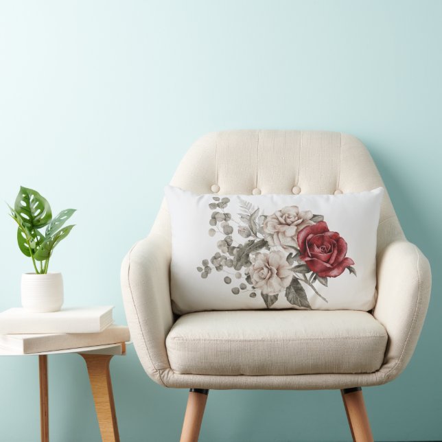 Red Grått & Cream Boho Flower Bouquet Lumbarkudde (Stol)