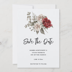 Red Grått & Cream Boho Flower Bouquet Spara Datumet