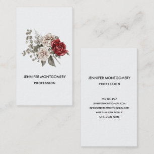Red Grått & Cream Boho Flower Bouquet Visitkort