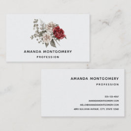 Red Grått & Cream Boho Flower Bouquet Visitkort
