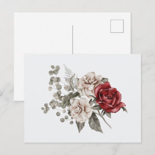Red Grått & Cream Boho Flower Bouquet Vykort